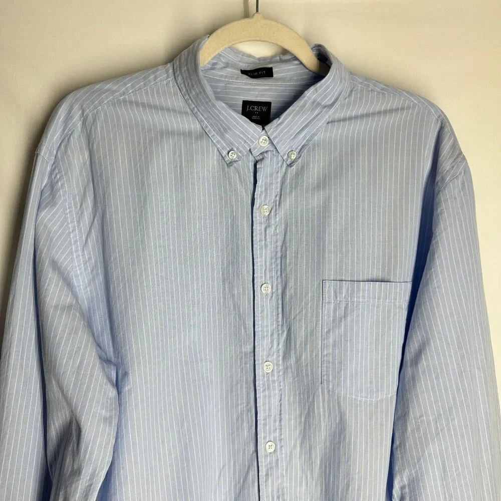 J Crew Men Slim Fit Long Sleeve Button Down Shirt Top Size XLT Blue Striped